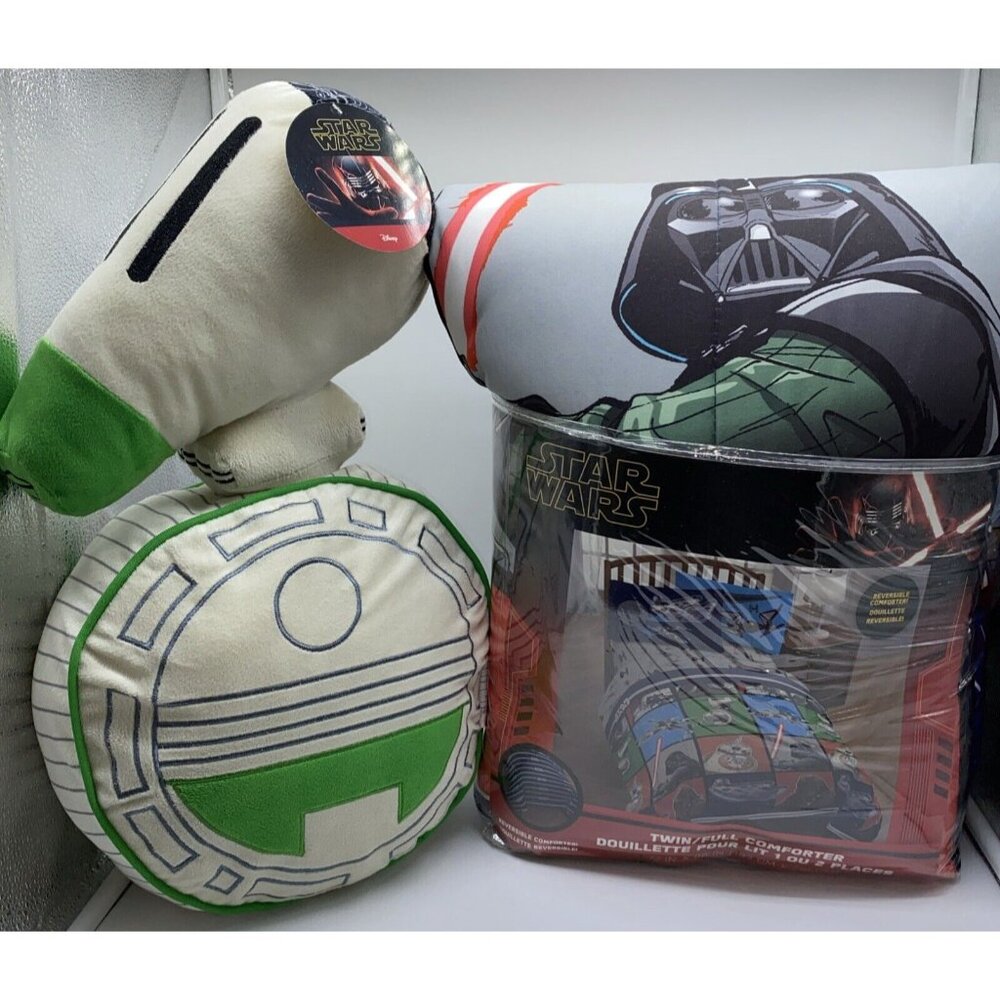Star Wars Twin Full Size Reversible Comforter 72" x 86" with Throw Cushion Set